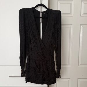 Balmain Black Long-Sleeve Dress with Gold Accents